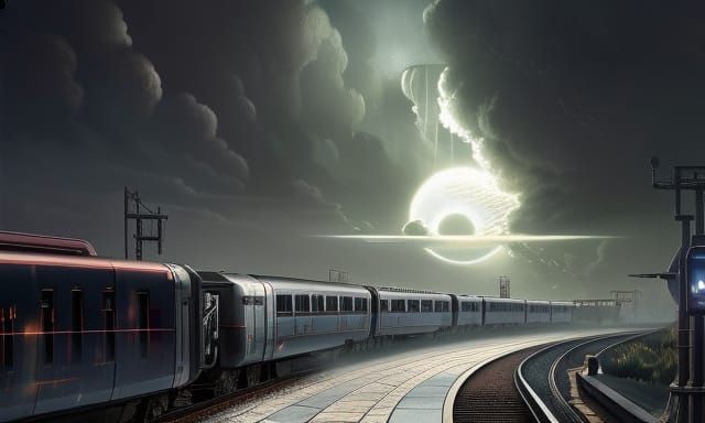 Modern Train Under Epic Sky, Matte Painting