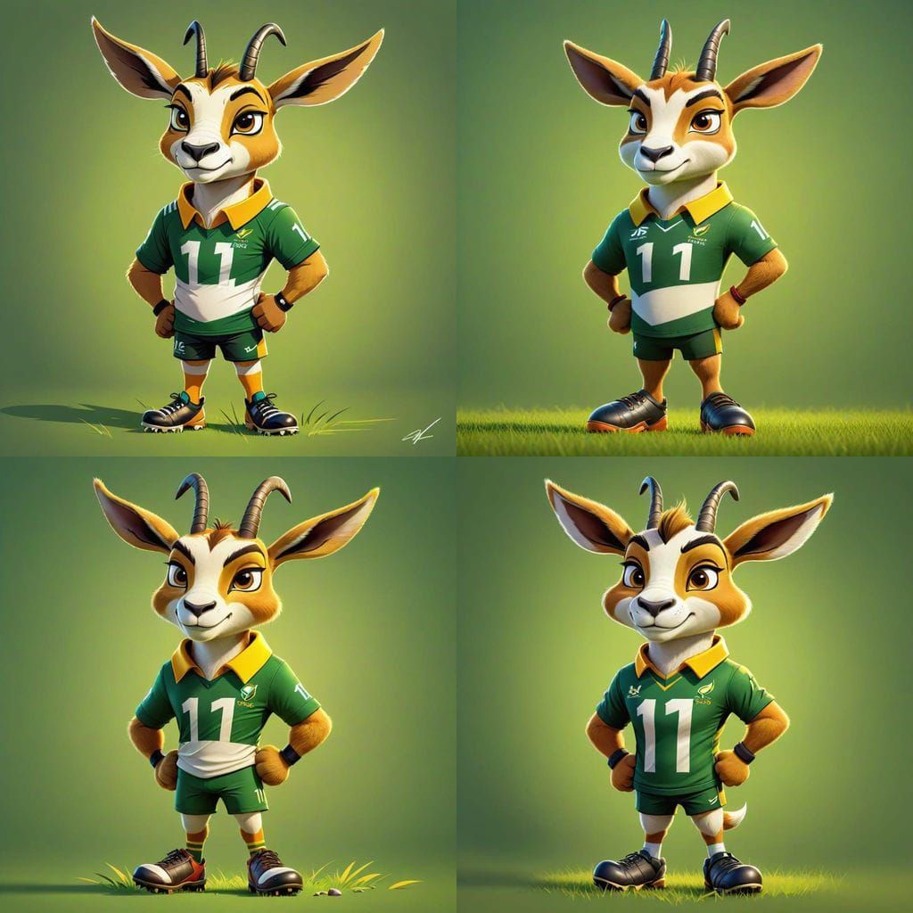 Cartoon Springbok Rugby Player in Jersey
