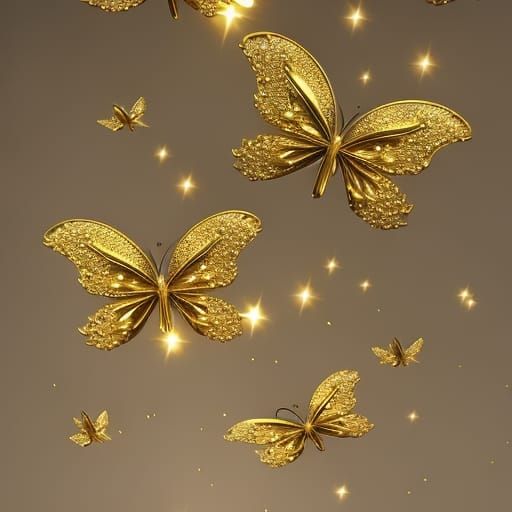 Swirling Golden Butterflies Made of Liquid Gold