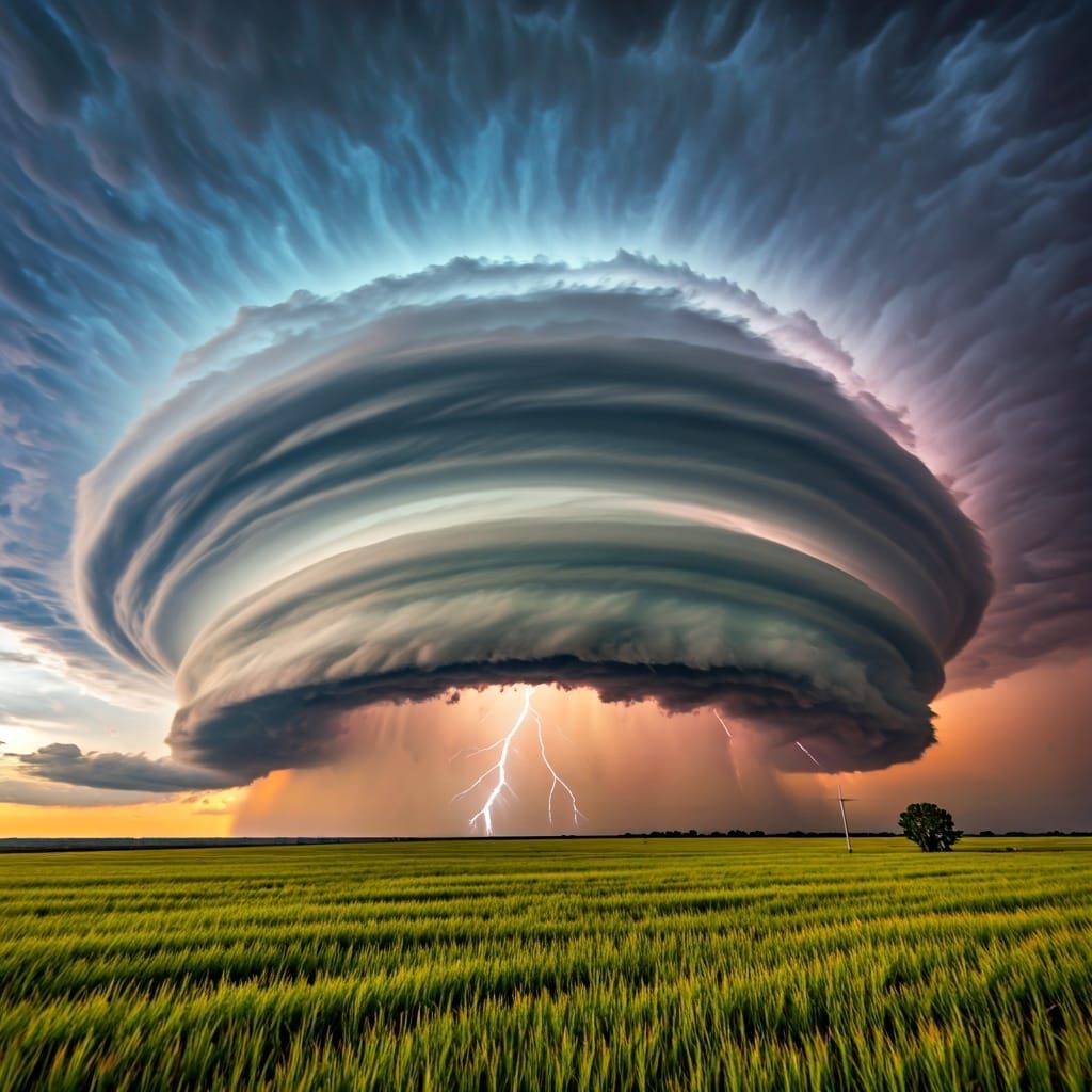 Striated Rainbow Supercell Thunderstorm Mesocyclone