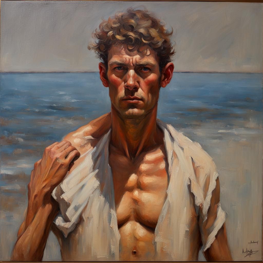 Nude Man in Oil Painting Style