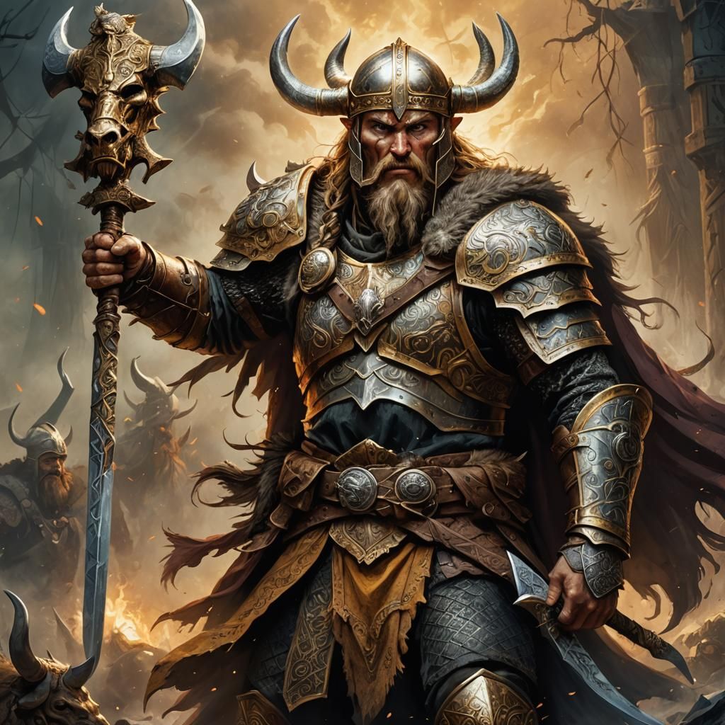 Viking Warrior Holding Severed Head: Epic Fantasy Art