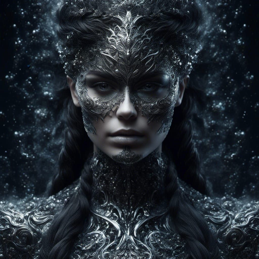 Hyperrealistic Chrome Skull with Viking Braids