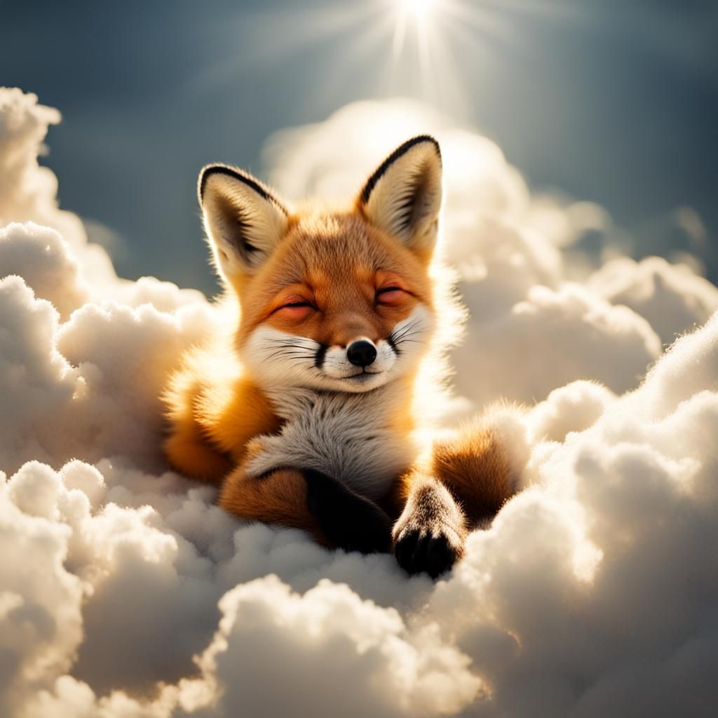 Baby Fox Cloud Sleeping in Heavenly Sunshine