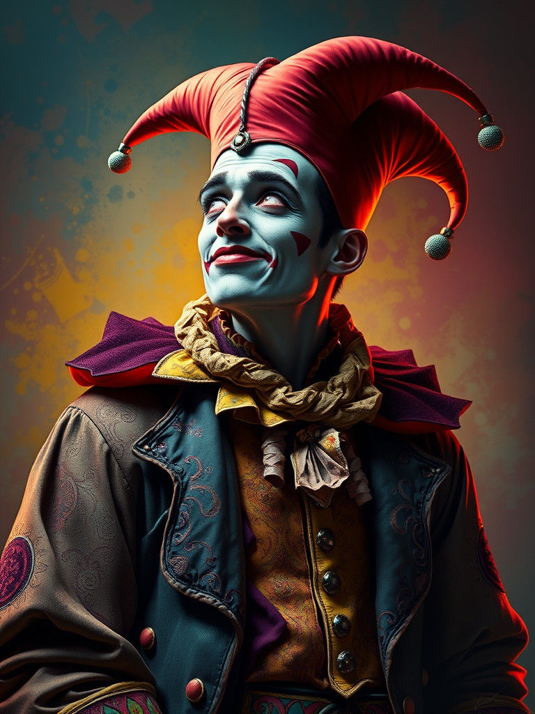 Mischievous Jester in Colorful Splash Art Style