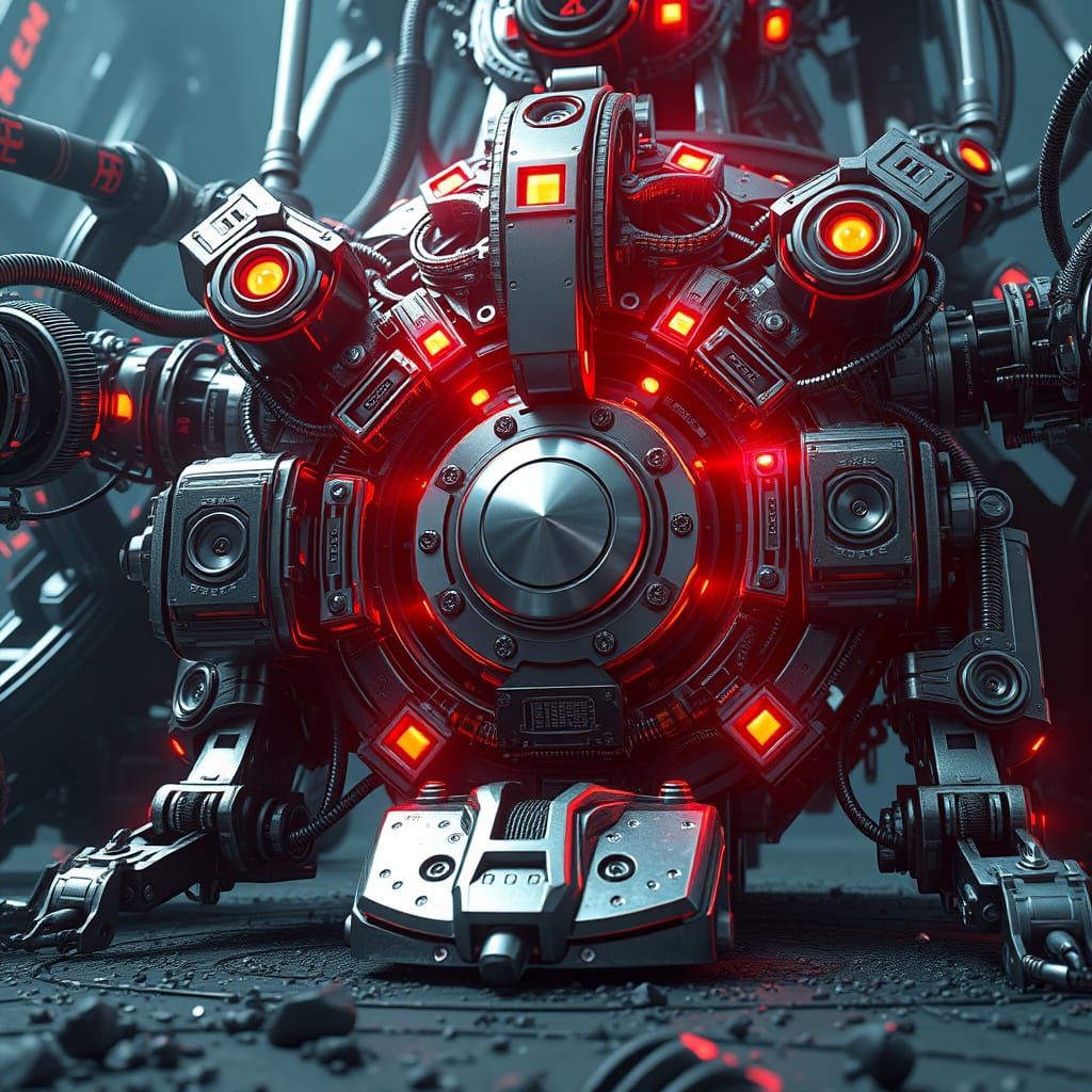 Epic Sci-Fi Mech in Polished Metal with Cinematic Background