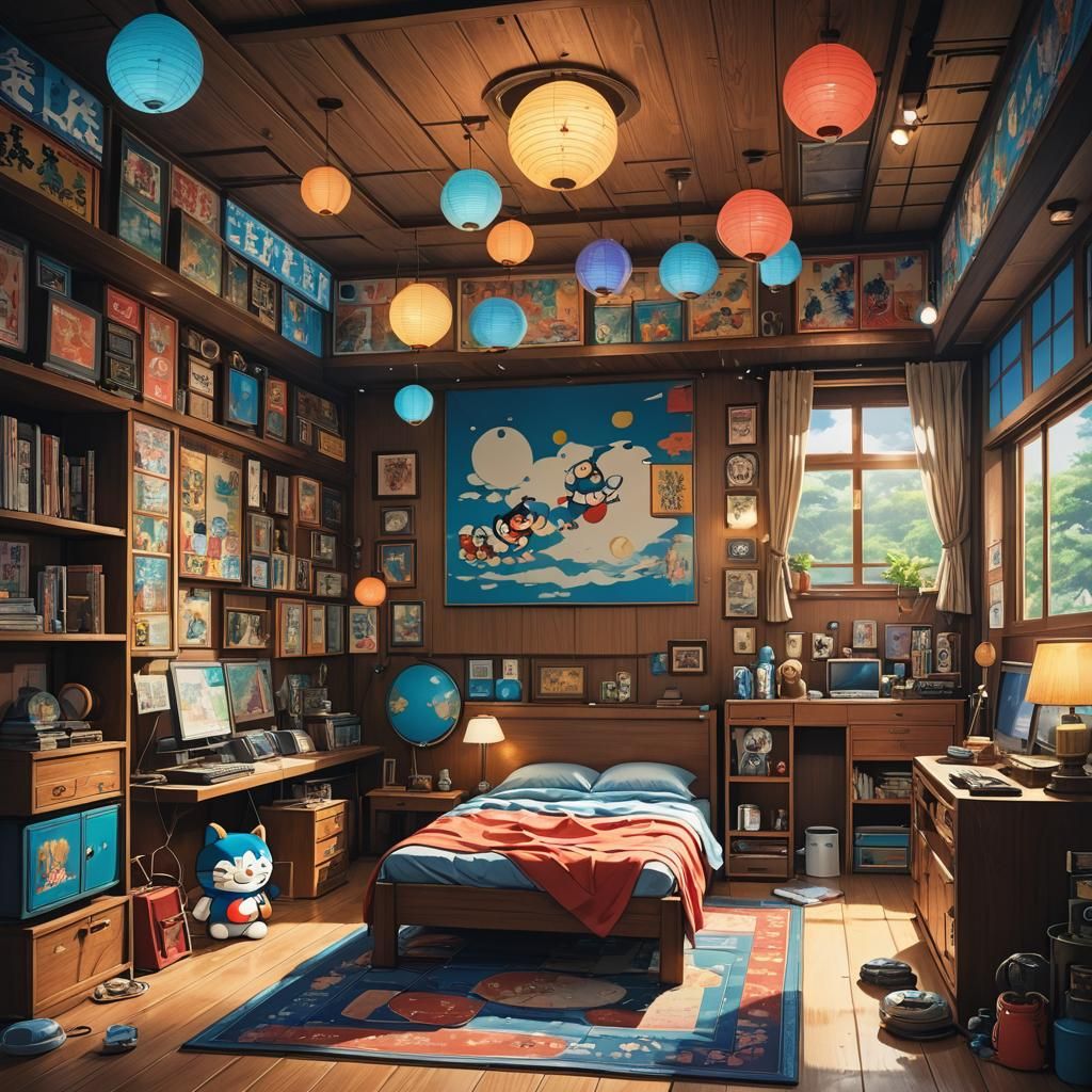 80s Anime Boy's Room in Matte Painting Style