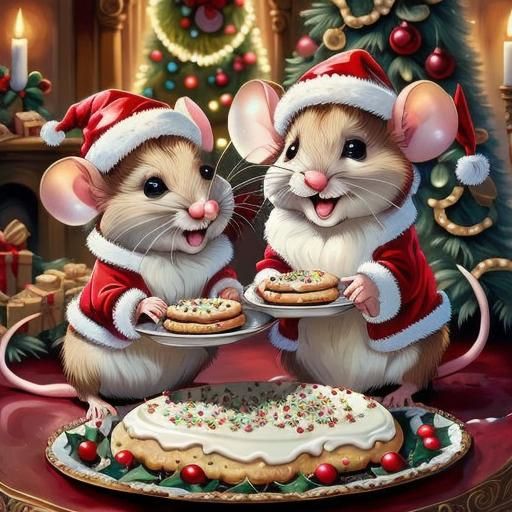 Mice Enjoying Christmas Cookies as Matte Painting