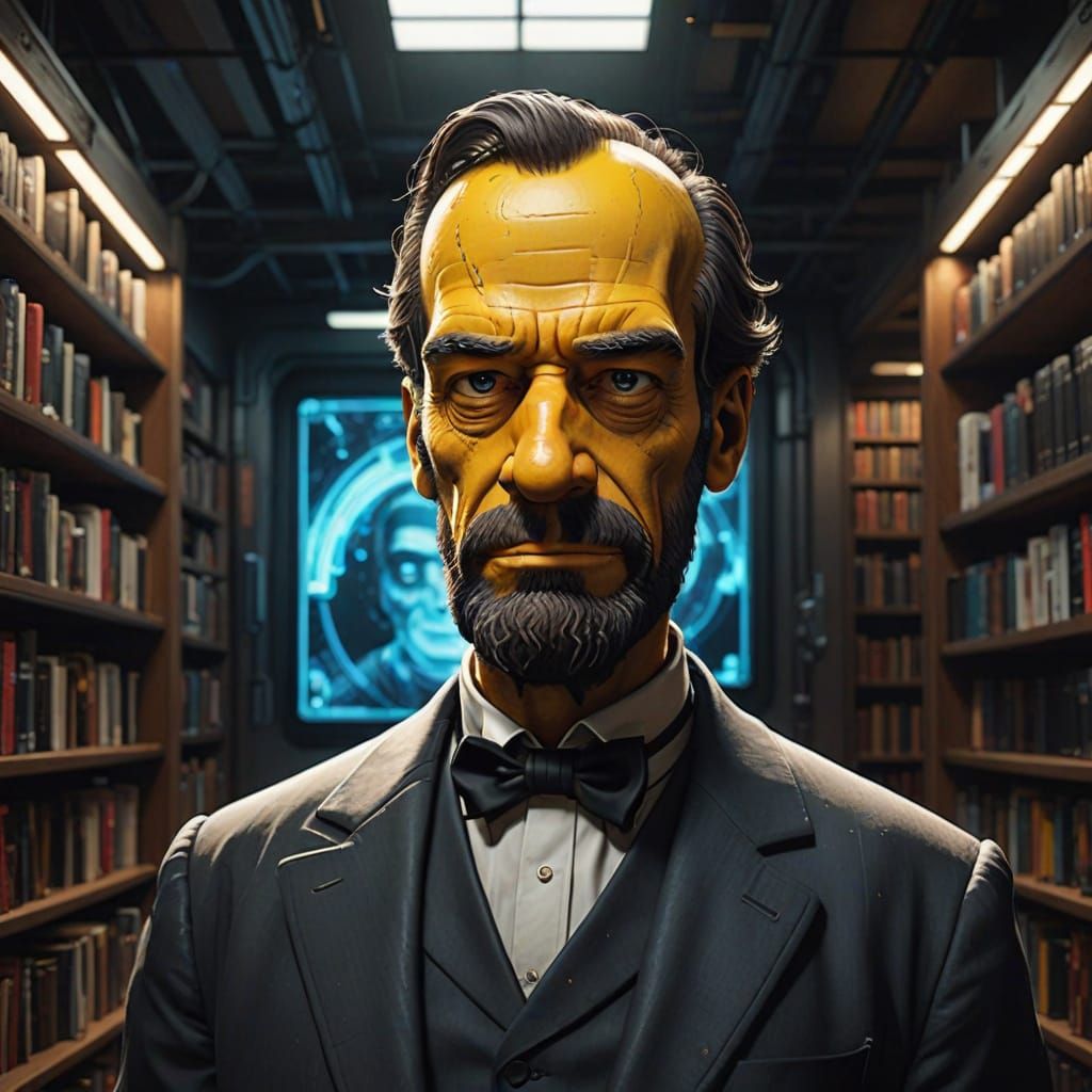 Hyperrealistic Homer Simpson as Abraham Lincoln in Futuristi...