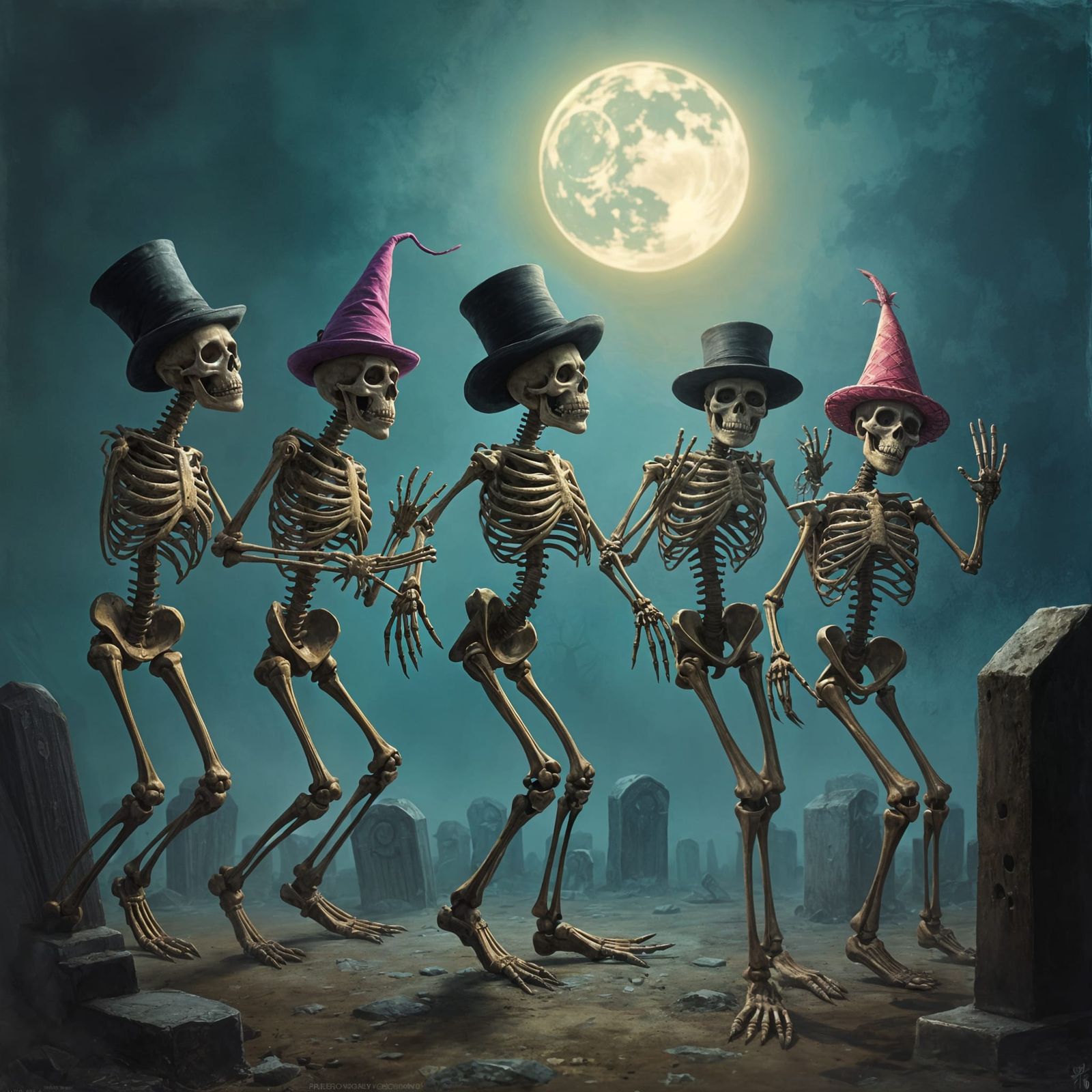 Ethereal Skeletons Dance in a Line