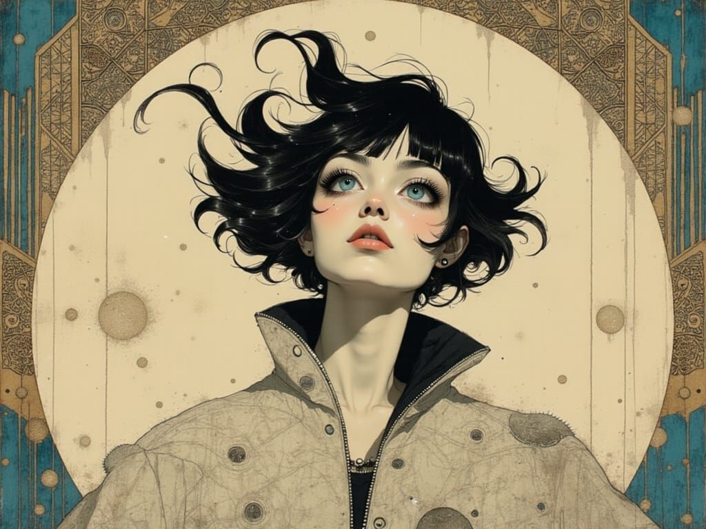 Elegant Art Deco Woman in Cool Blue Hues, Inspired by Parris...