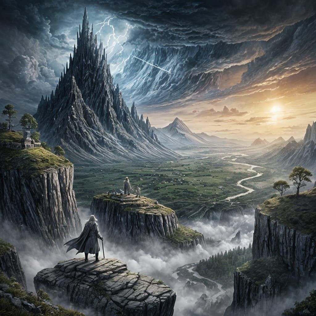 Gandalf on Cliff Overlooking Valley - Lord of the Rings Post...
