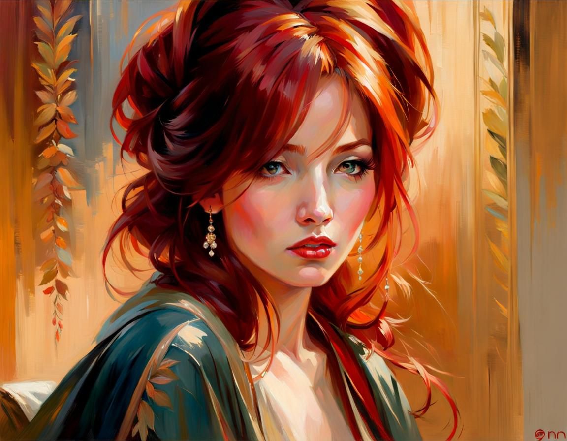 Portrait of Woman with Red Hair, Classical Painting