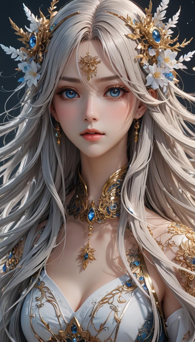 Anime Girl with Flowing Hair: Detailed Digital Painting