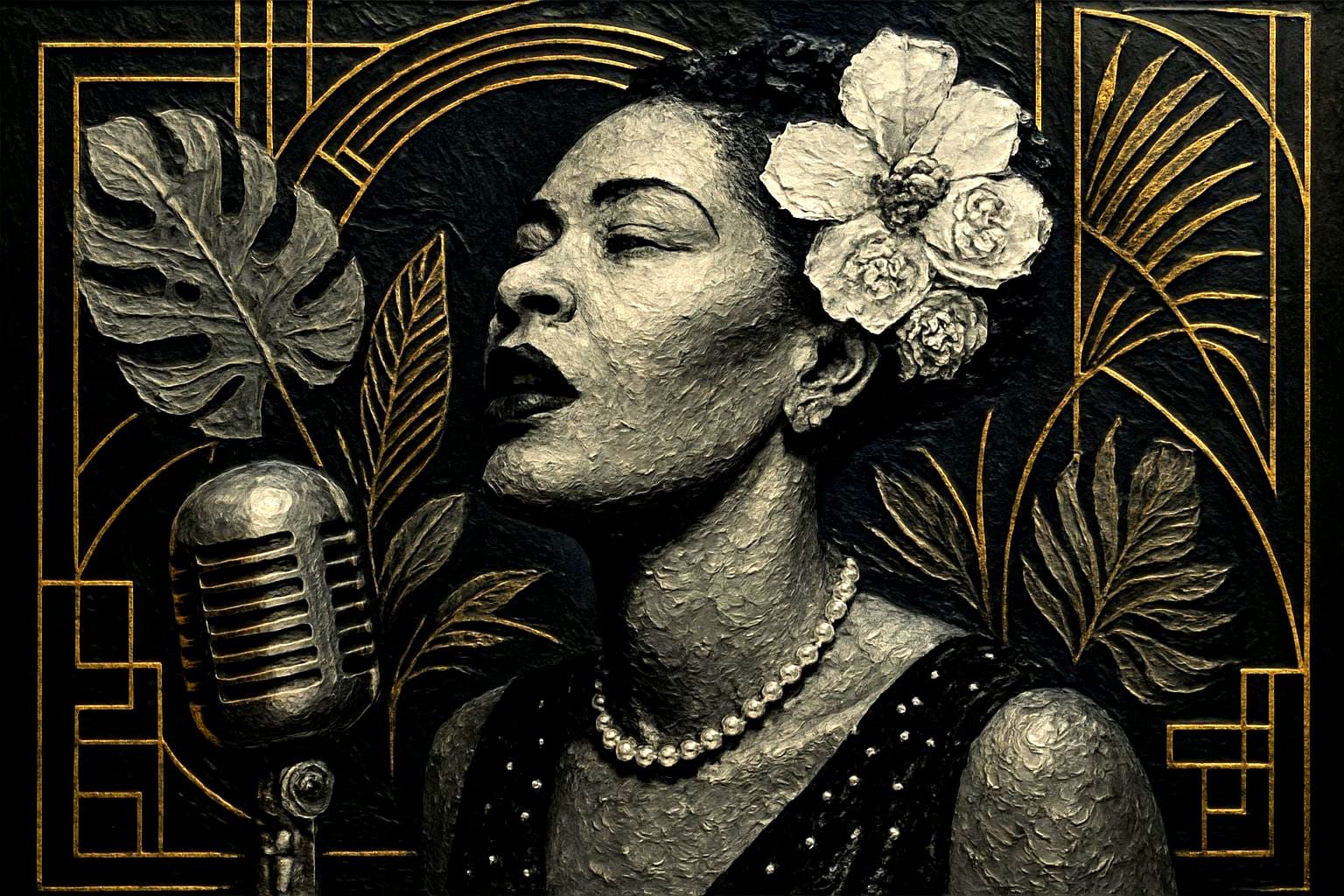 Billie Holiday as Art Deco Nightclub Singer in Floral Garden