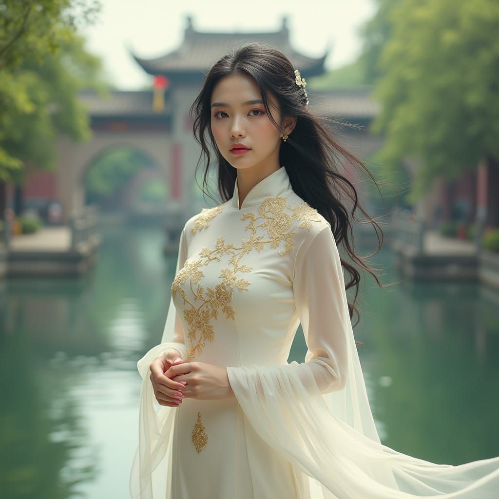 Ethereal Vietnamese Beauty in Traditional Ao Dai Regalia