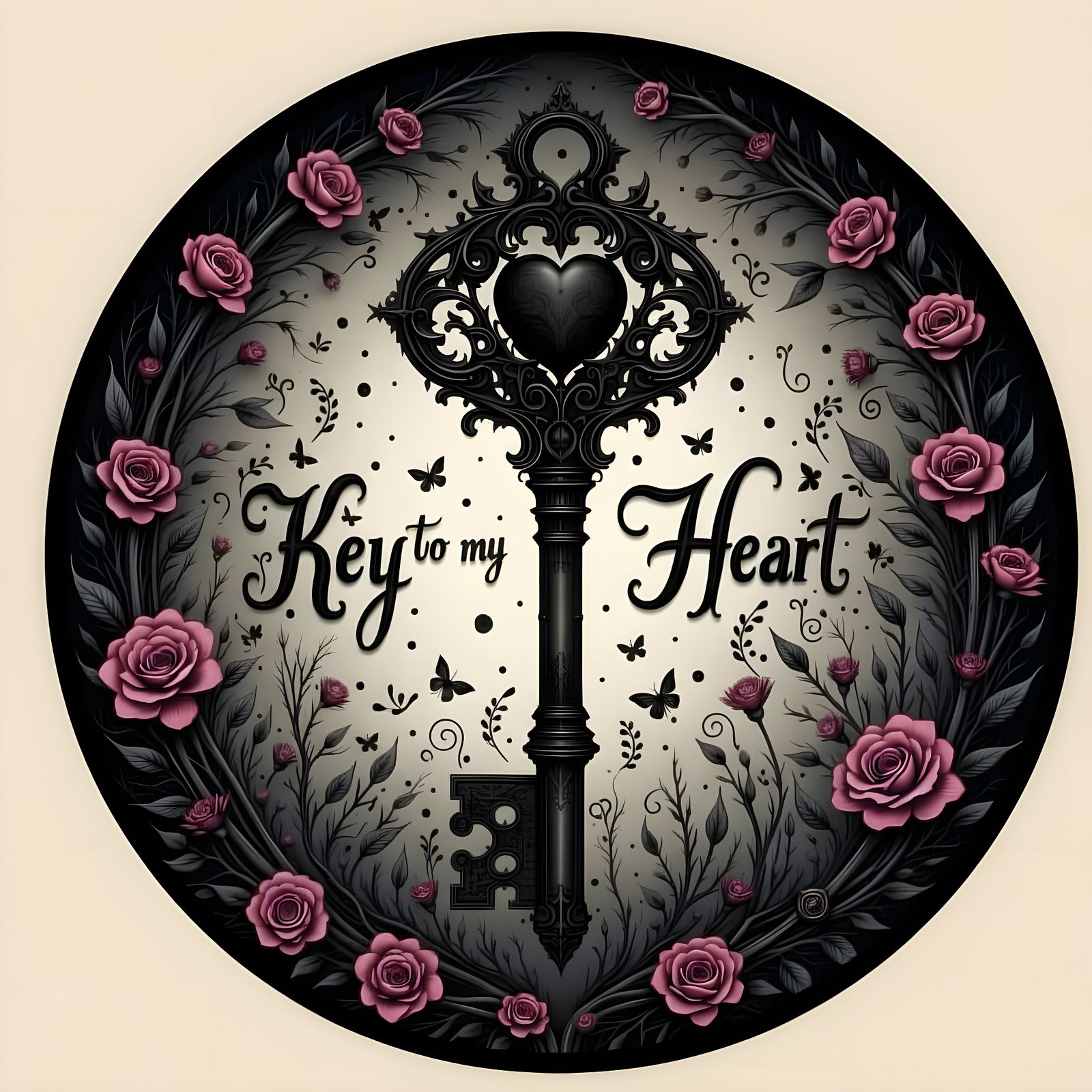 Antique Skeleton Key with Script "Key to my Heart"