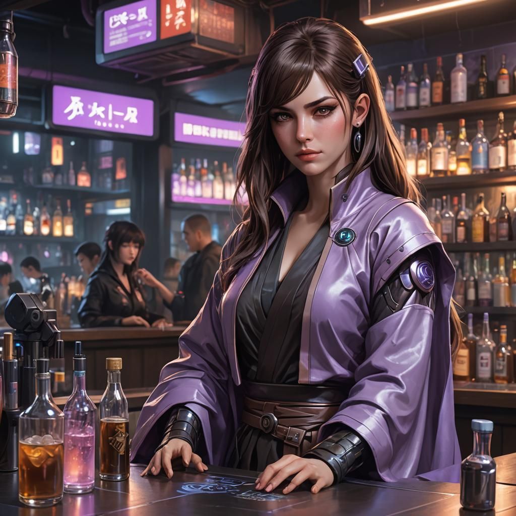 Cyberpunk Jedi Bartender in Anime Style