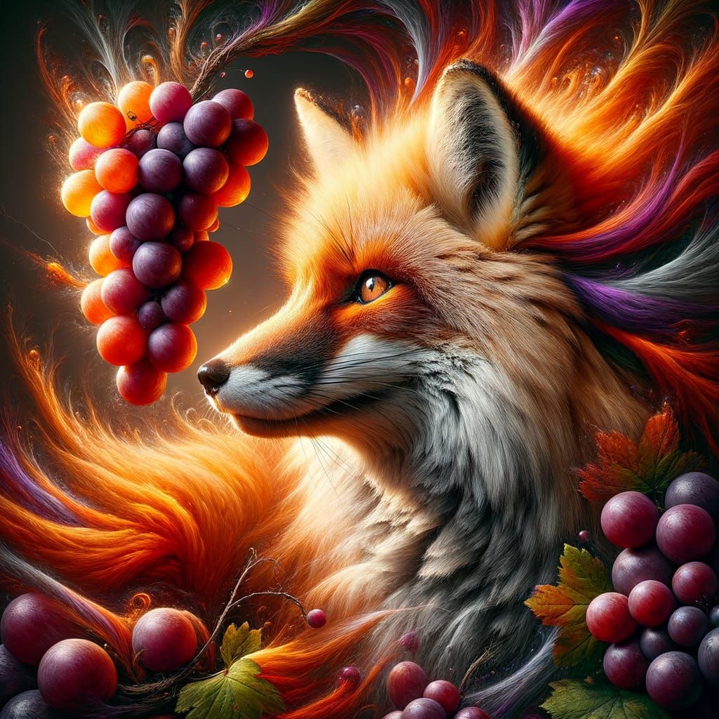 Fox Gazing at Grapes in Splash Art Style