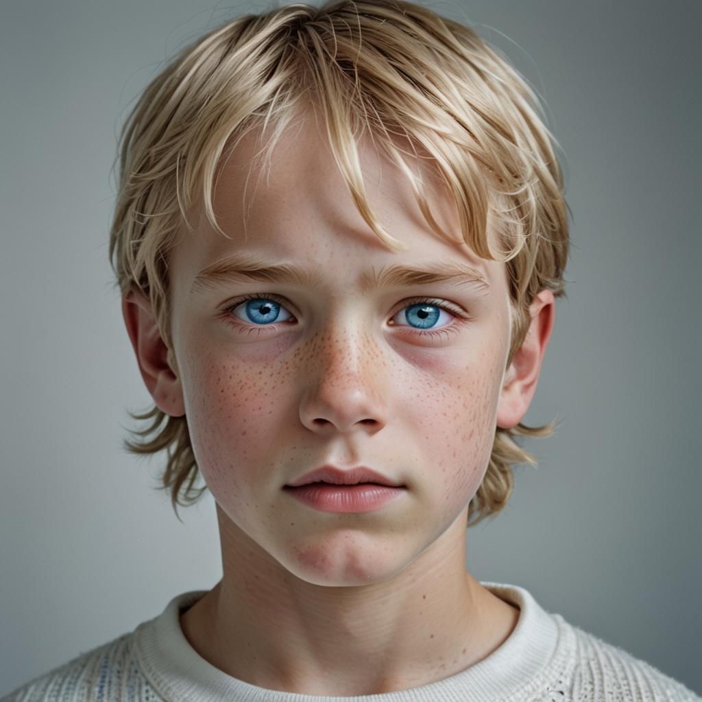 Photorealistic Portrait of a Blond Boy with Blue Eyes