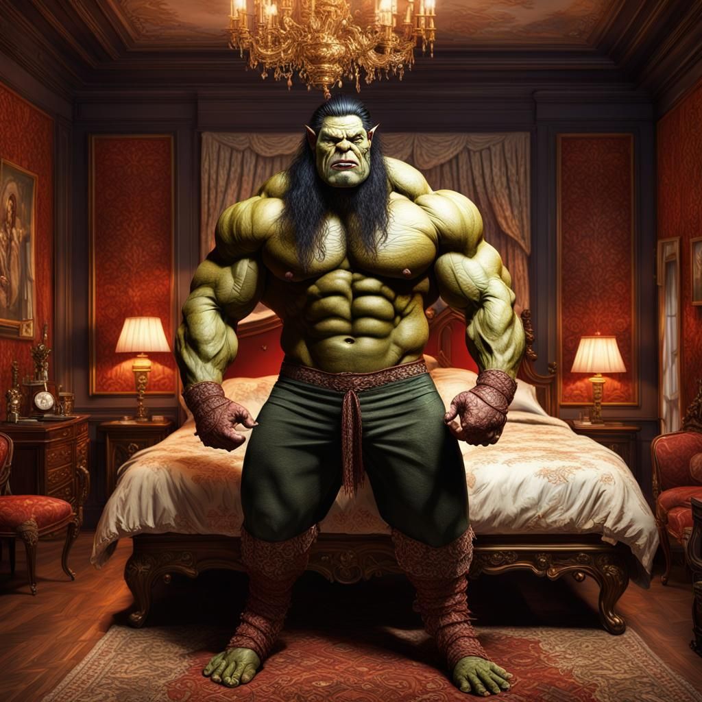 Romantic Orc Bodybuilders in Royal Chamber