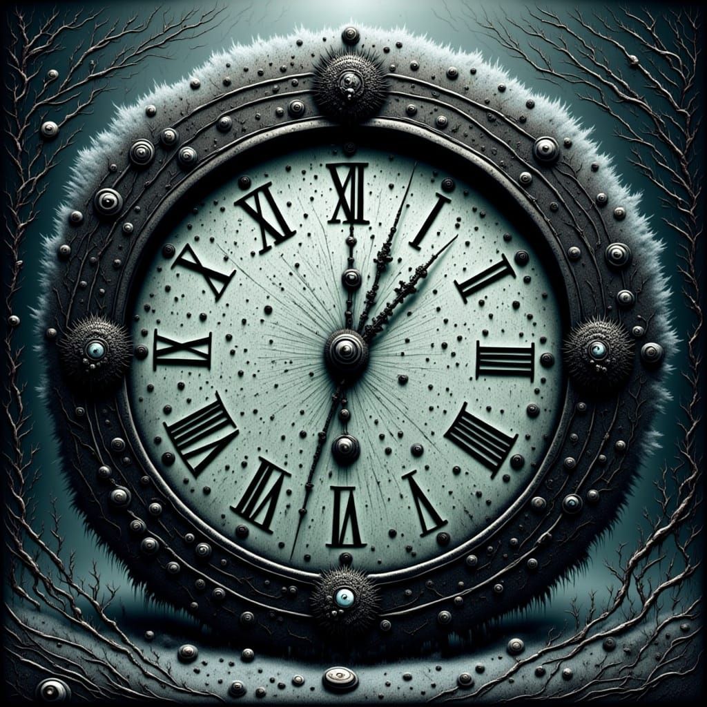 Creepy Shattered Clock Frozen at Midnight