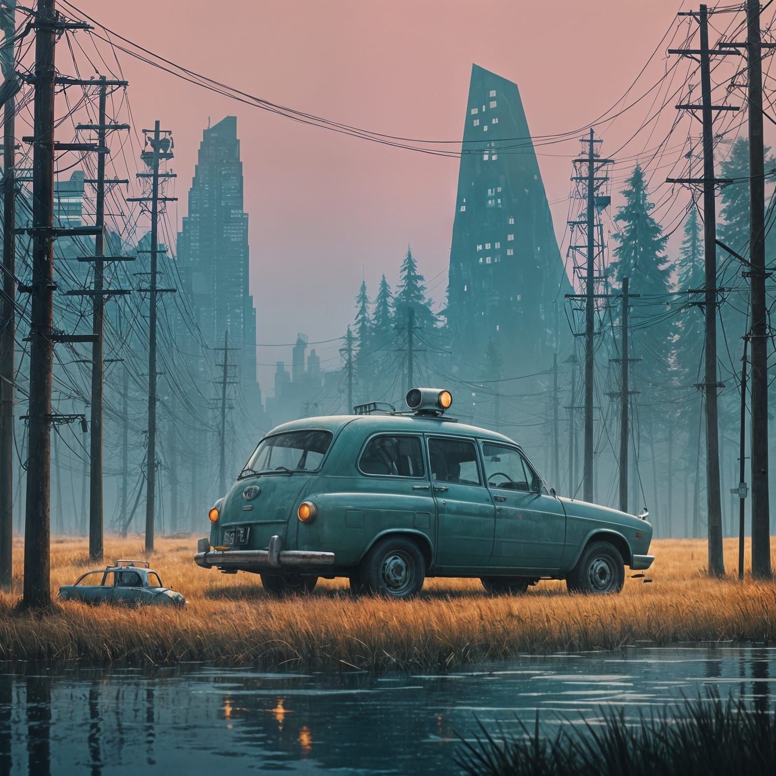 Man in Sci-Fi Landscape, in the style of Simon Stålenhag