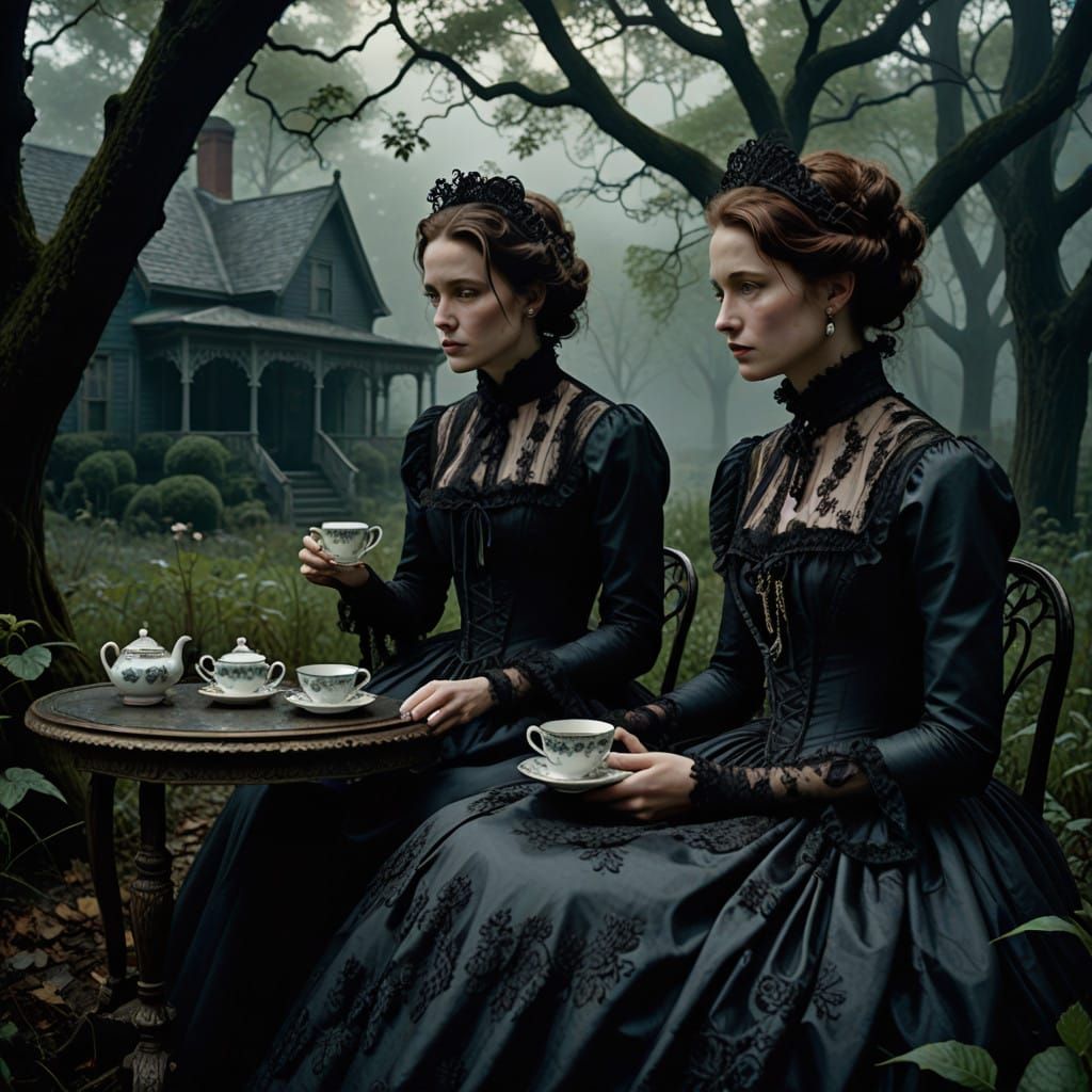 Ethereal Gothic Ladies in a Haunting Garden