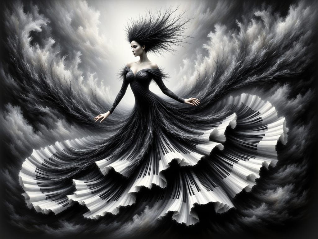 Impasto Oil Painting of a Flamenco Dancer in Black and White