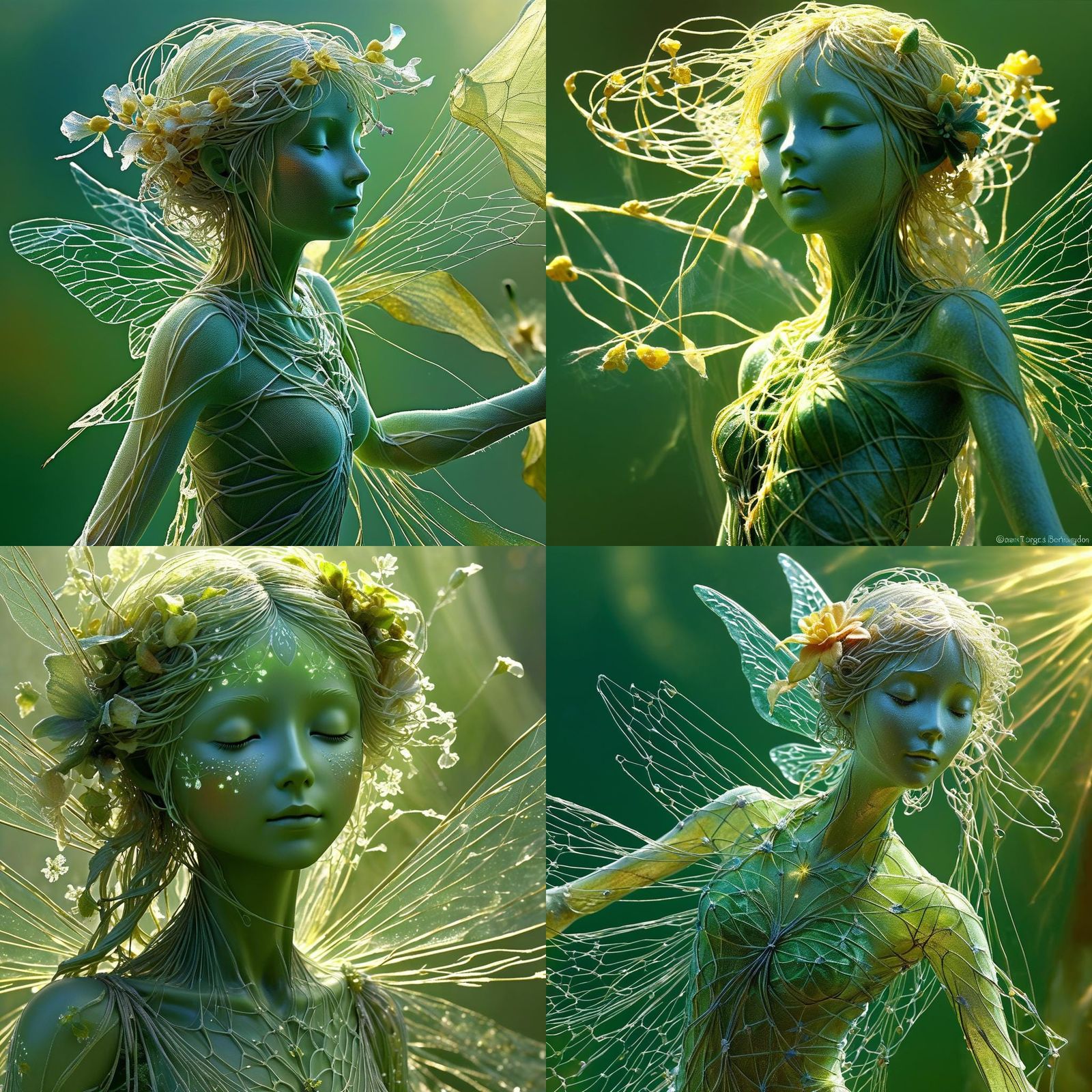 Intricate Flower Fairy Nymph in Botanical Art Style