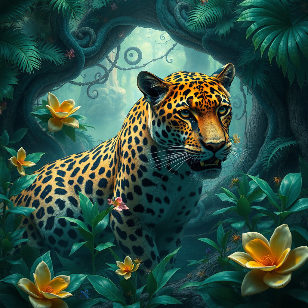 Leopard in Mystical Jungle, High-Fantasy Art
