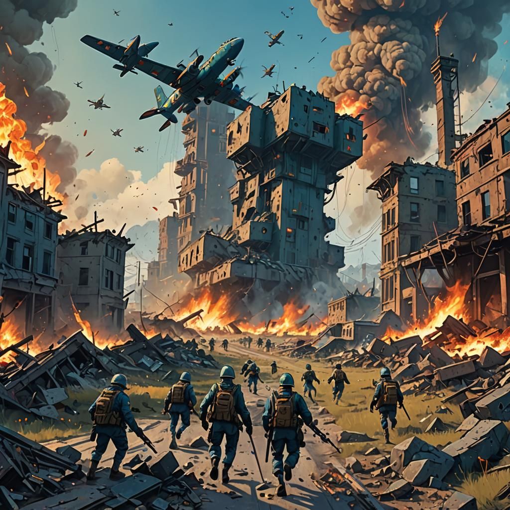 Epic Battlefield Charge in Simon Stalenhag Style