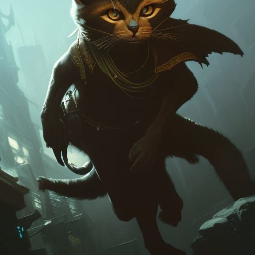 Black Tabaxi Rogue in Dark Fantasy Style