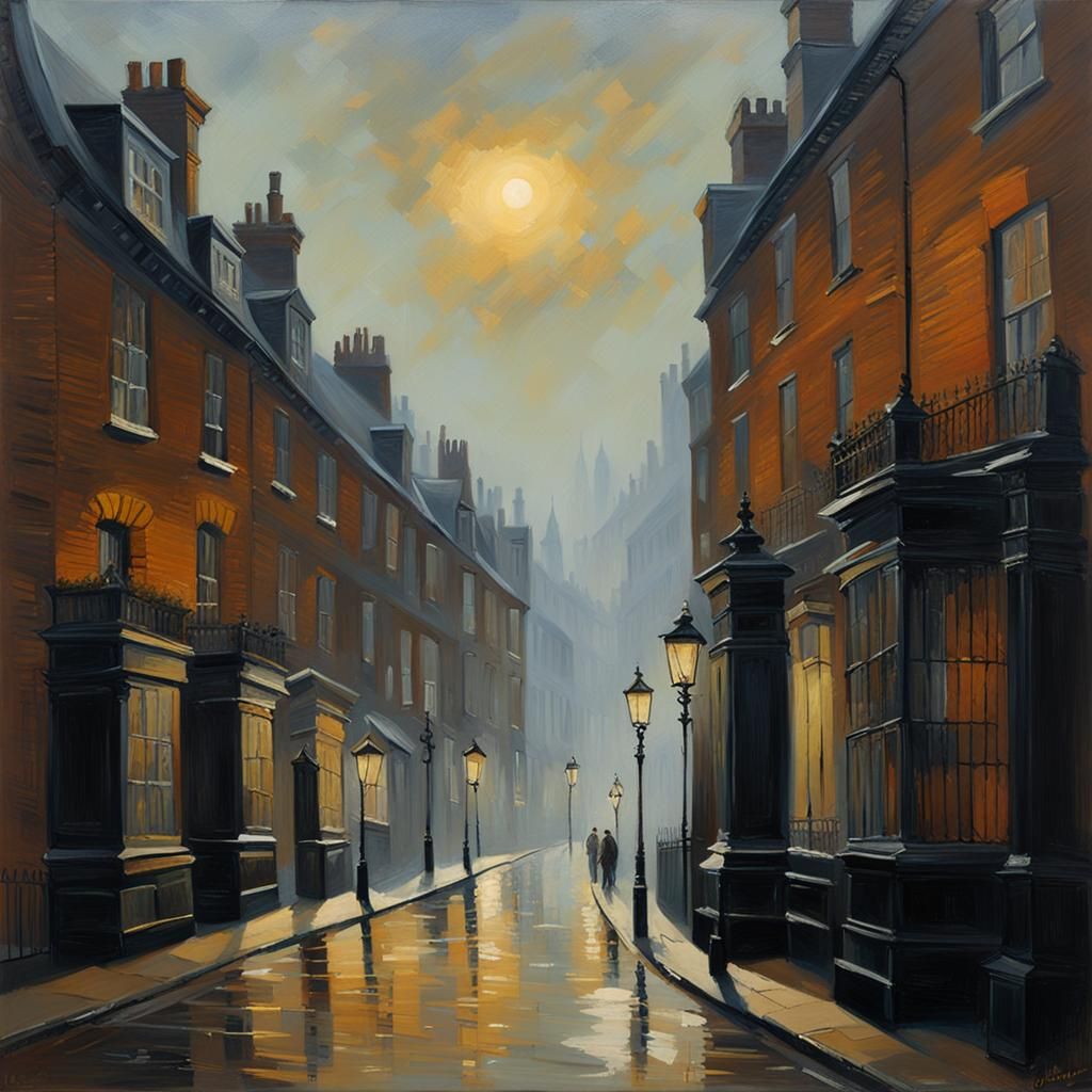 Victorian London Foggy Morning Oil Painting