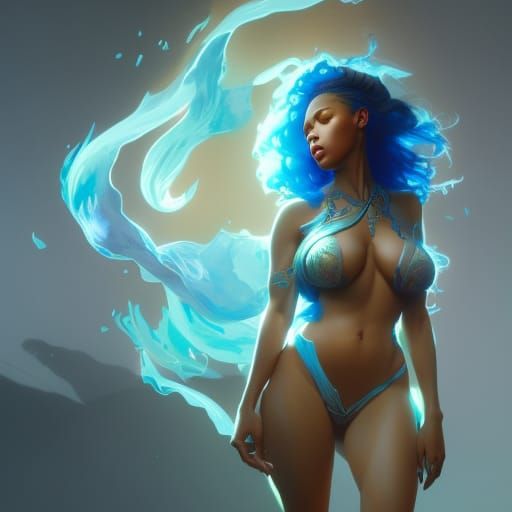 Woman with Blue Fire Hair: Fantasy Art Portrait