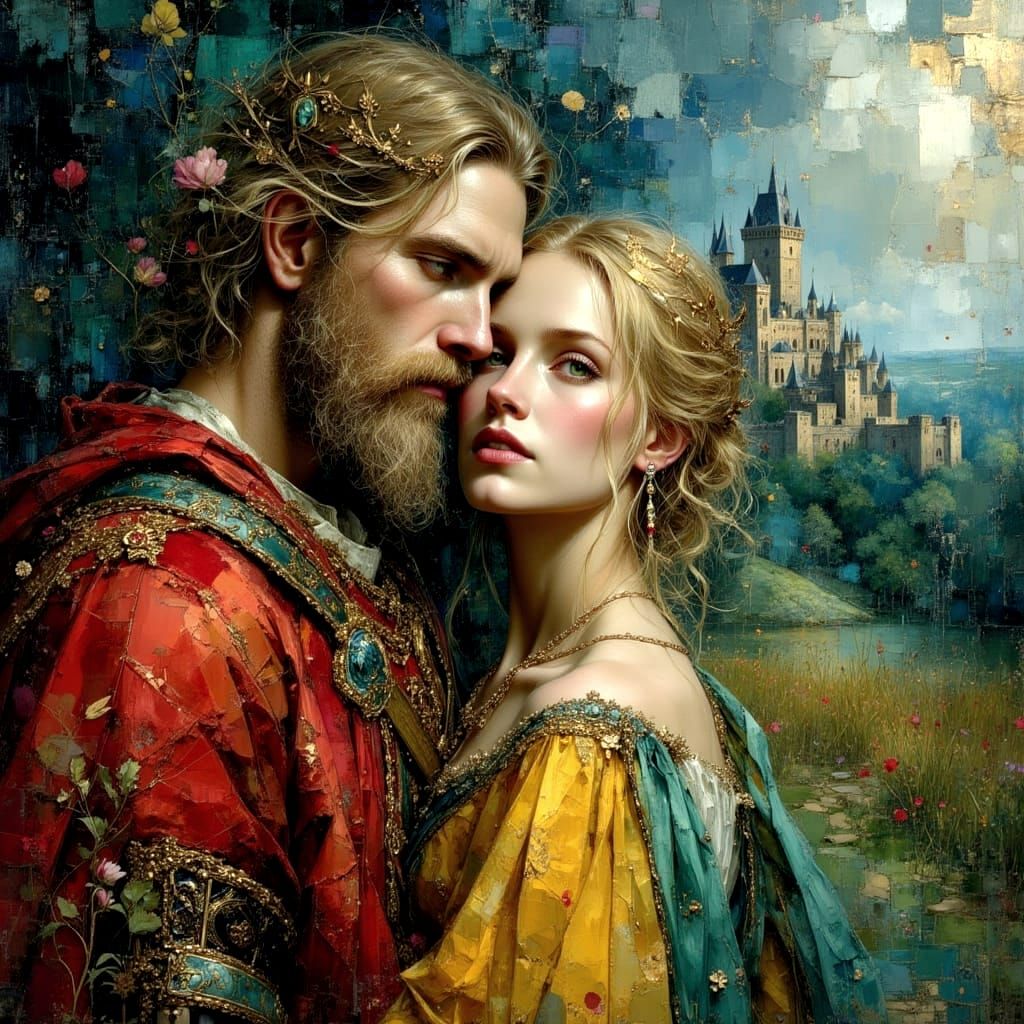 King Arthur and Guinevere: Fantasy Oil Painting