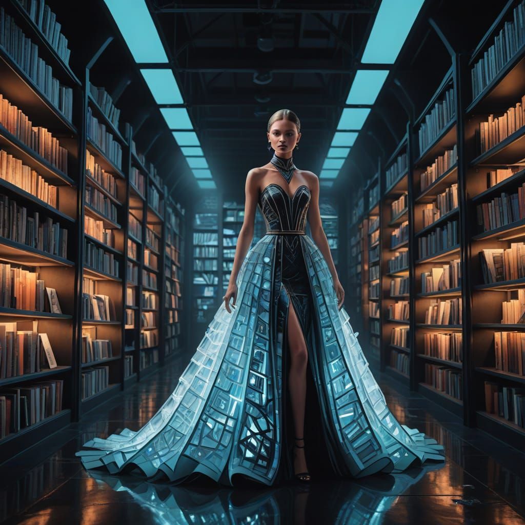 Cyberpunk Catwalk in a Radiant Infinity Library