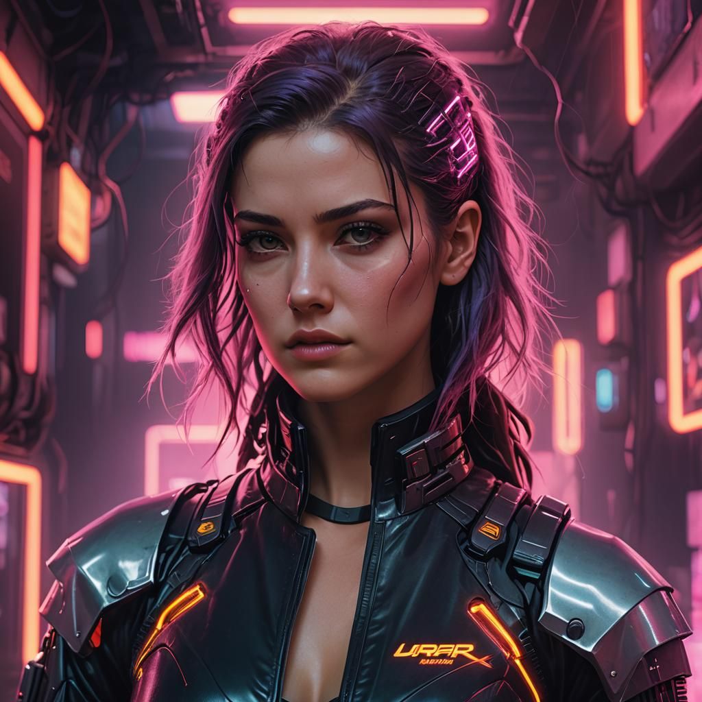 Beautiful Model with Neural Implant in Cyberpunk Style