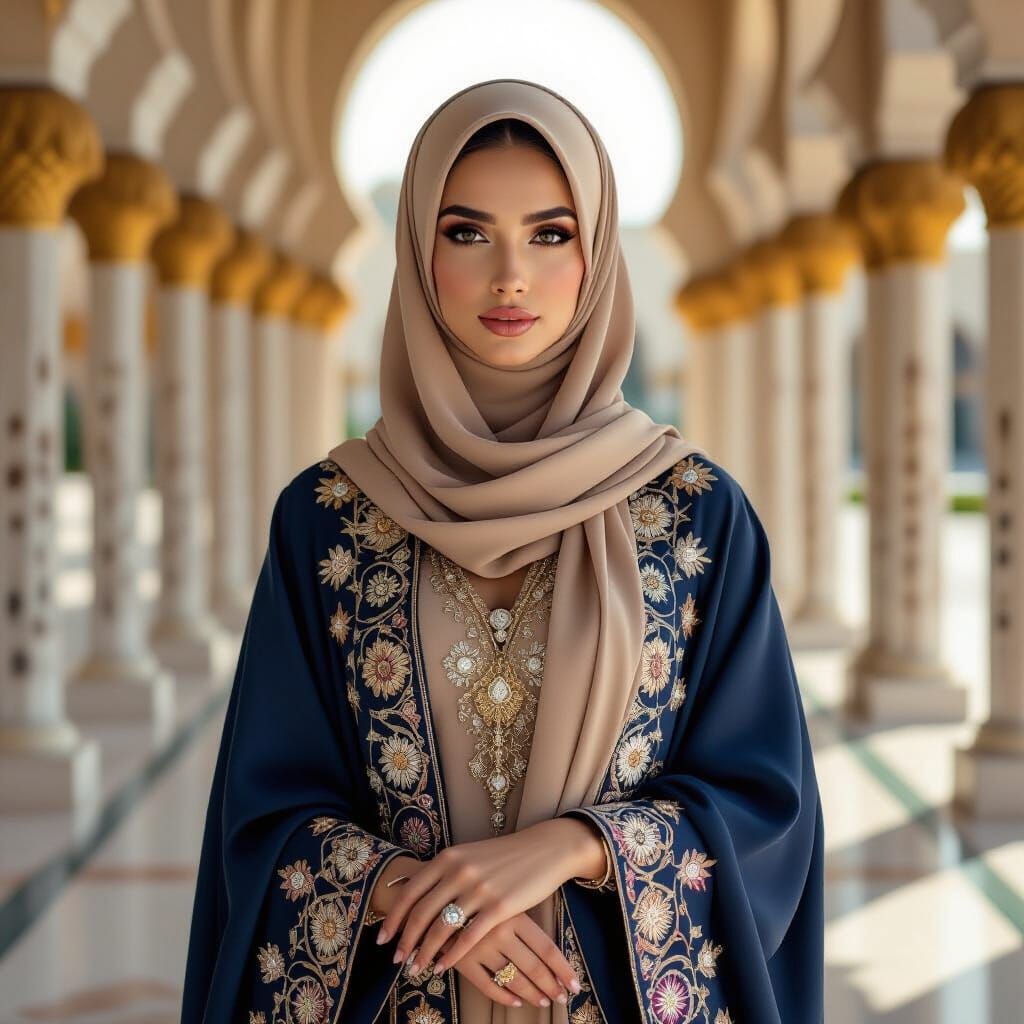 Majestic Muslim Woman in Luxurious Royal Abaya