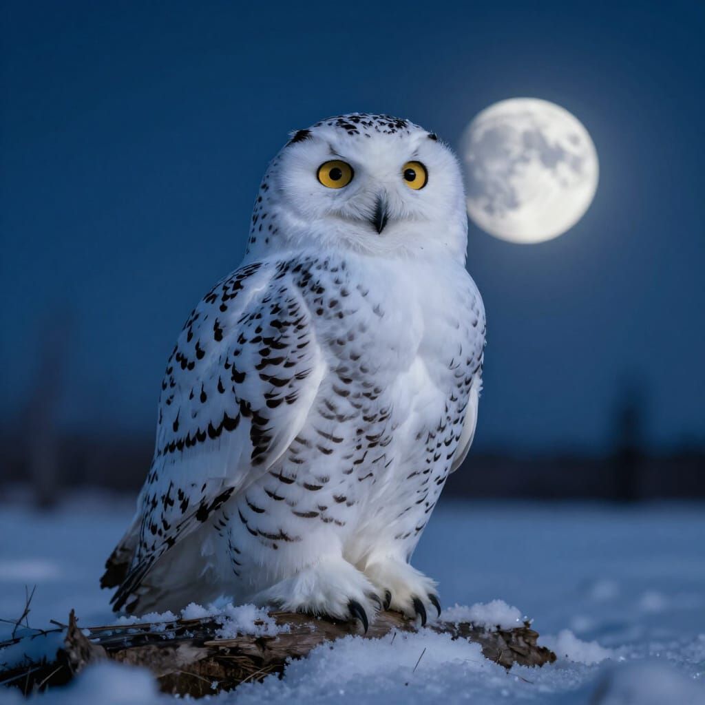 Majestic Snow Owl in Moonlight