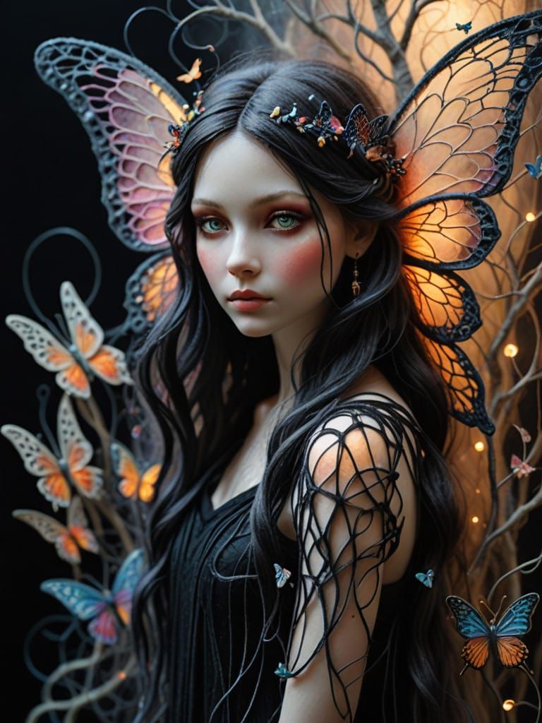 Ethereal Fairy in Colorful Felted Wool Art