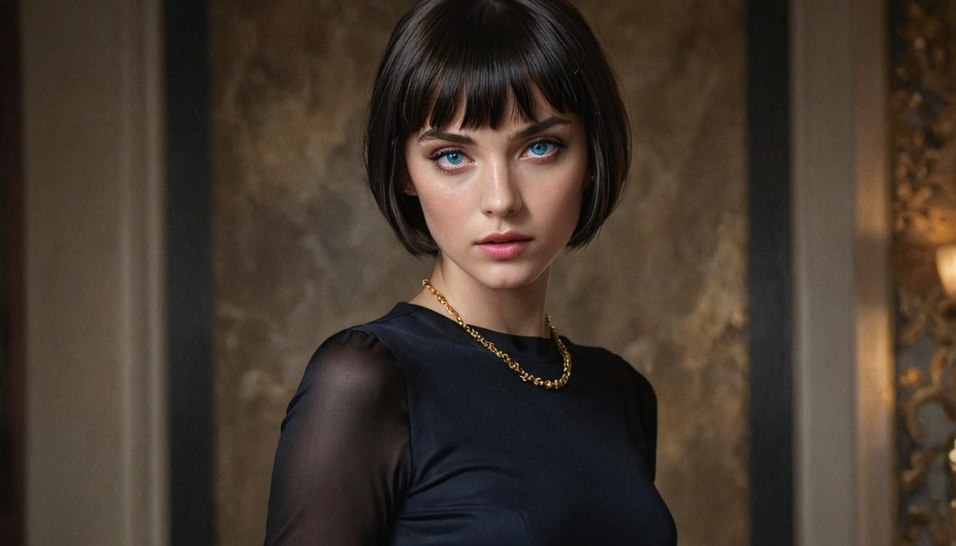 Striking Woman in Chic Dress: Photorealistic Digital Portrai...