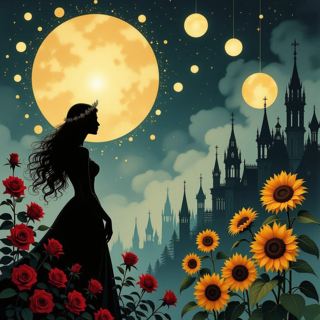 Ethereal Botanical Orbs Under Gothic Moonlight