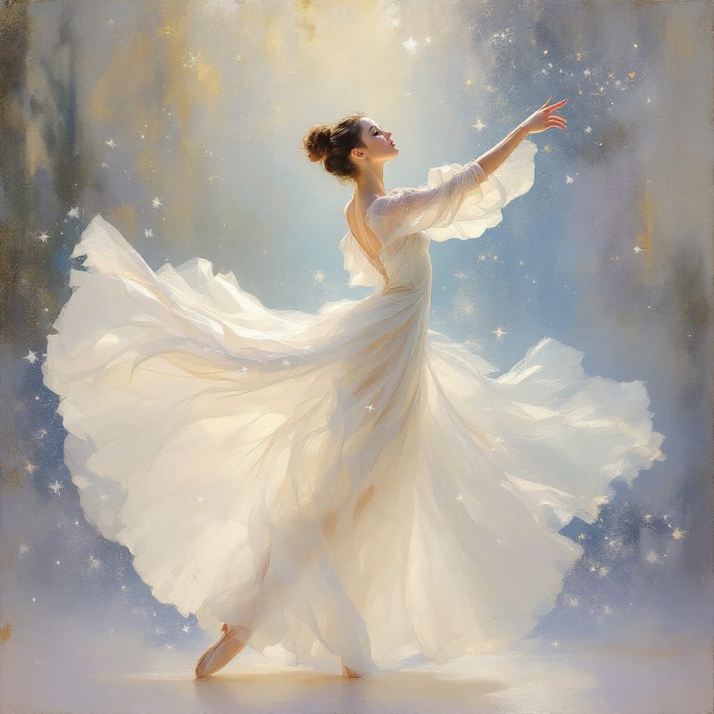Elegant Dancer in Swirling White Gown