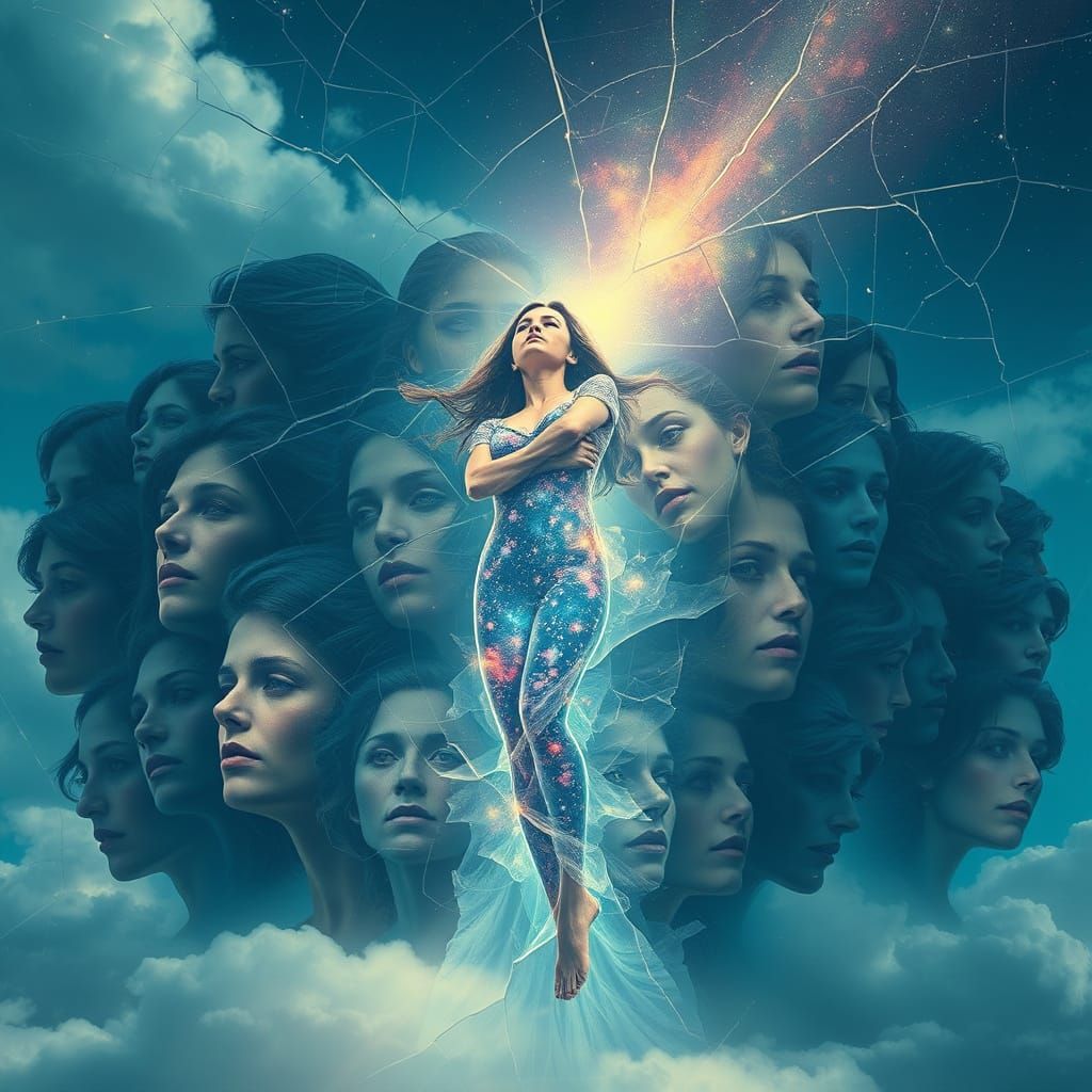 Ethereal Woman Emerges from Sea of Faces