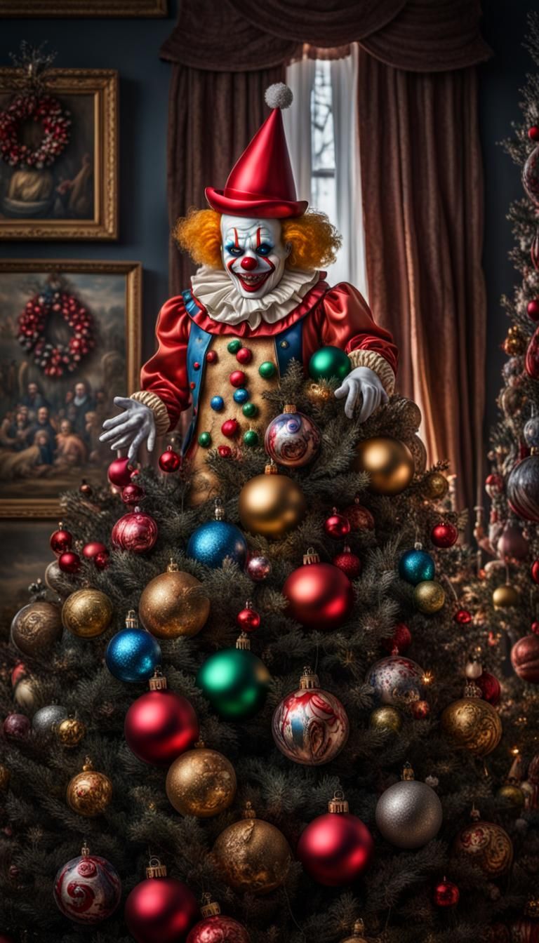 Horror Christmas Tree with Clown Ornaments