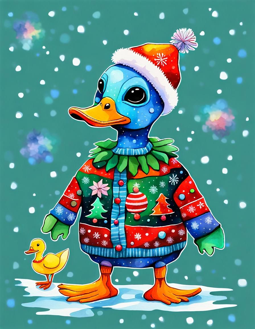 Surreal Christmas Scene in Cubist Aquarelle Style