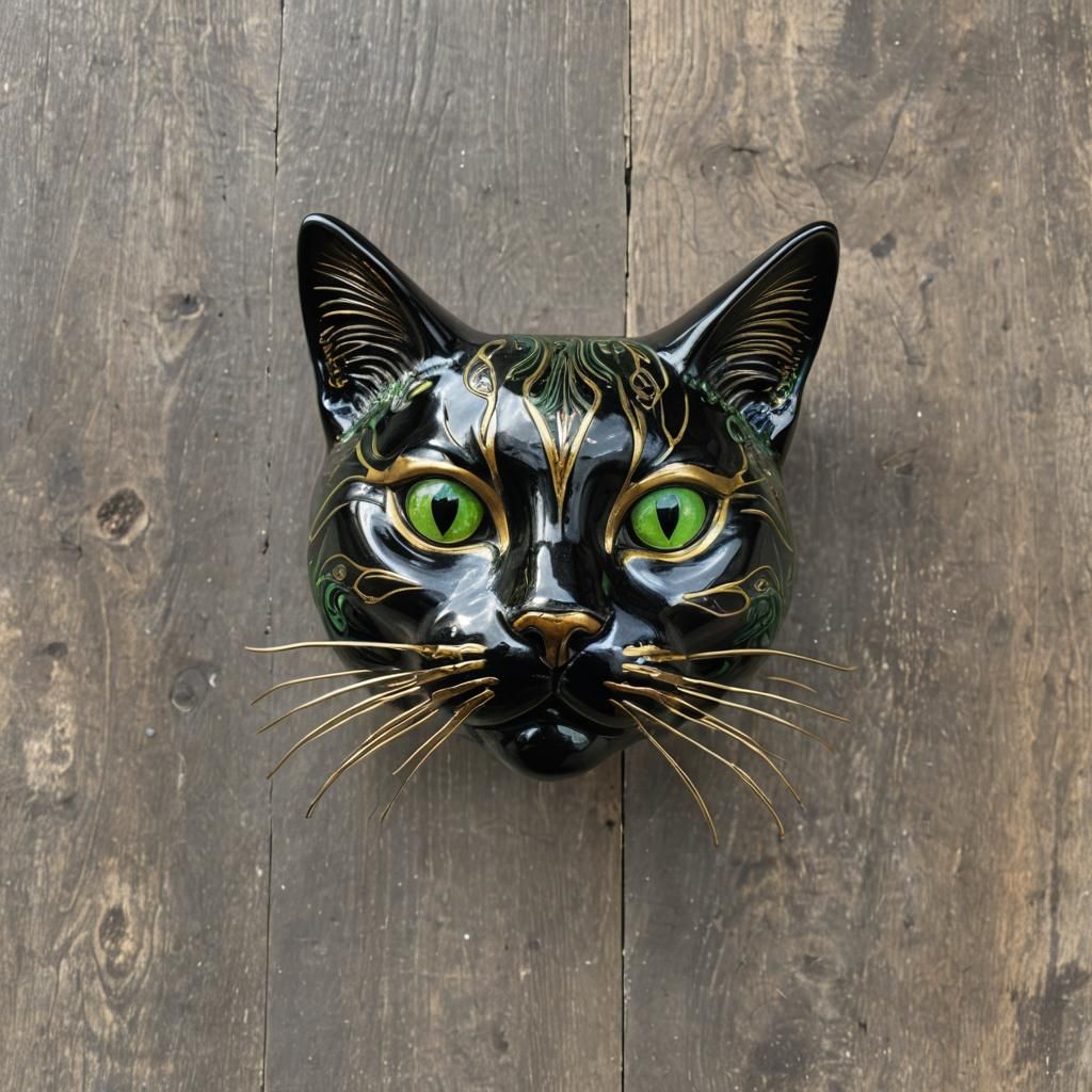 Ceramic Cat with Golden Inlay
