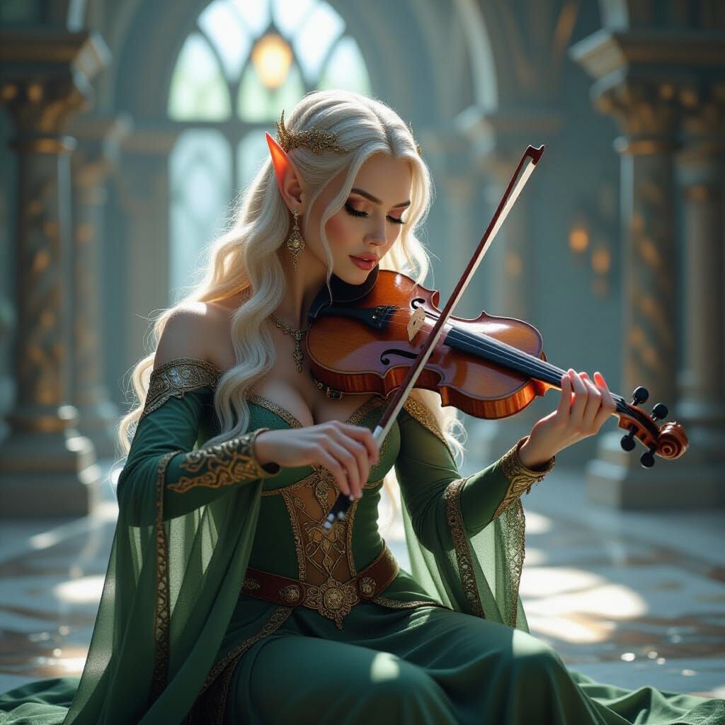 Elf Sorceress Plays Stradivari in Star Crystal Palace