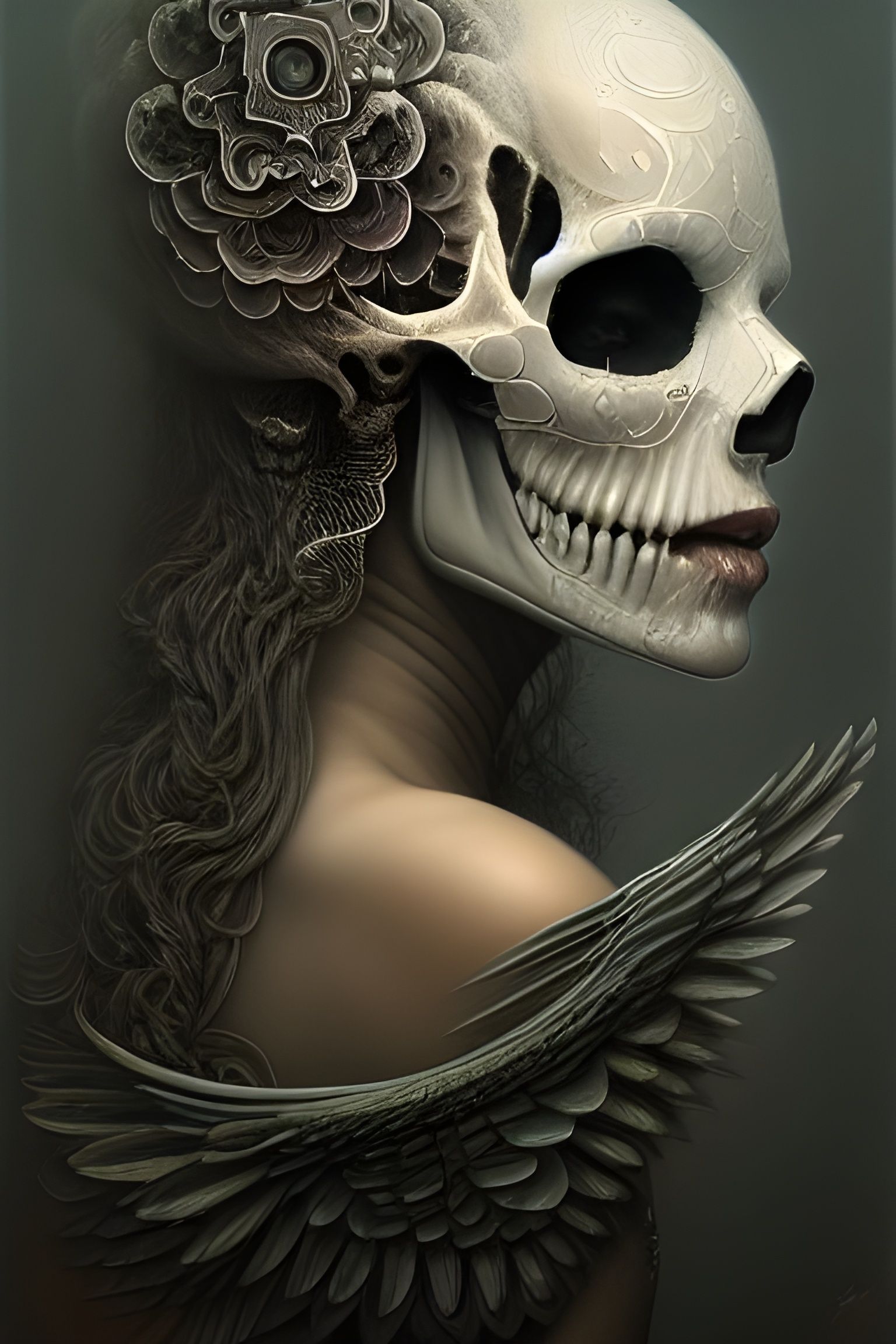 Death Goddess with Fractal Hair in Surreal Style